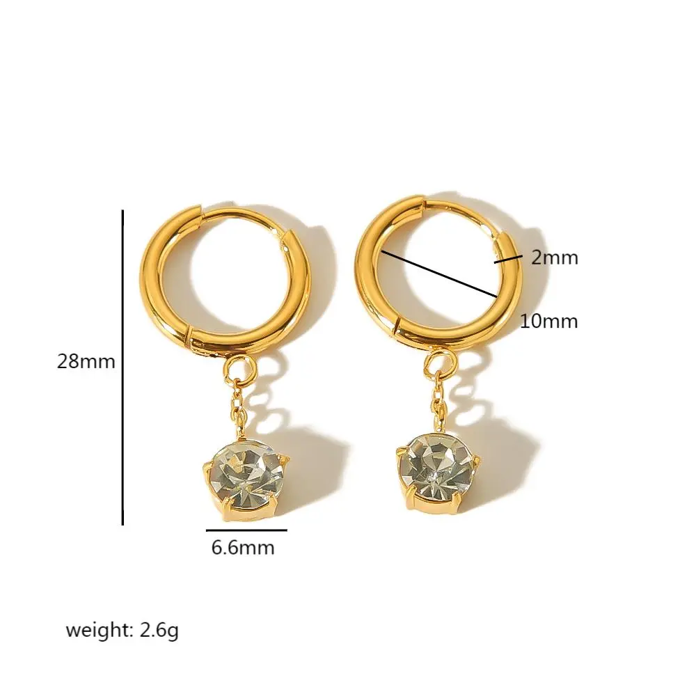 1 paar eenvoudige zoete stijl ronde geometrische roestvrij staal 18K goud verguld ingelegd met strass dames oorbellen h5 Afbeelding2